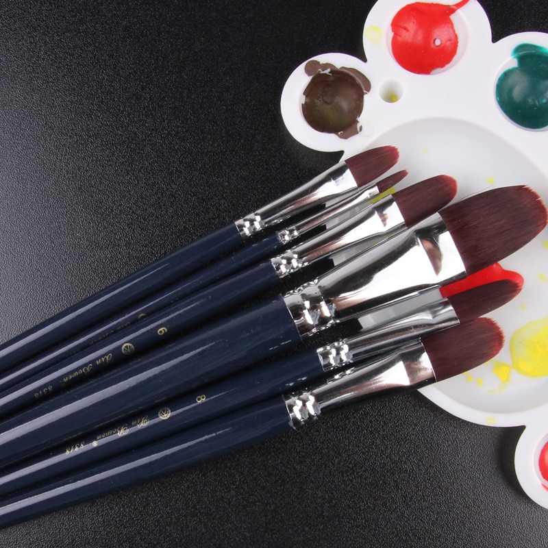 6 st/set finkonstnär nylon hårfärg pensel silverpläterad koppar tub konst penslar för att rita gouache oljemålning pensel konst