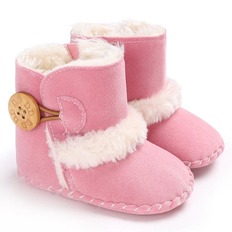 Bebê recém-nascido meninas botas de neve inverno quente sapatos botão sólido de pelúcia tornozelo botas de inverno do bebê unisex sapatos quentes: pink / 13-18 meses