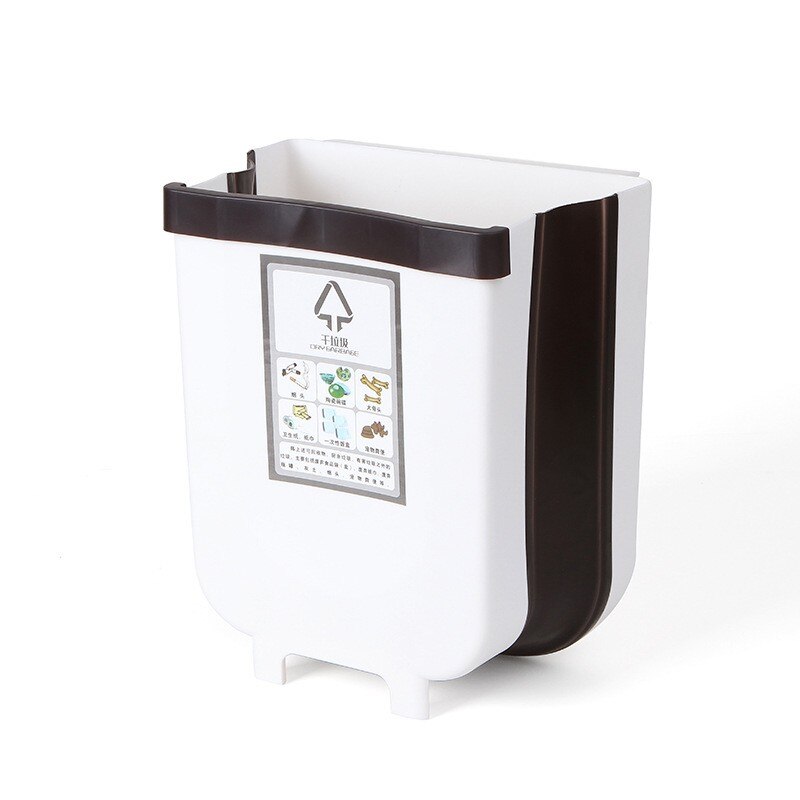 Kitchen Trash Can Cabinet Door Wall Hanging Folding Bucket Garbage Bin Container for Kitchen bathroom: White L