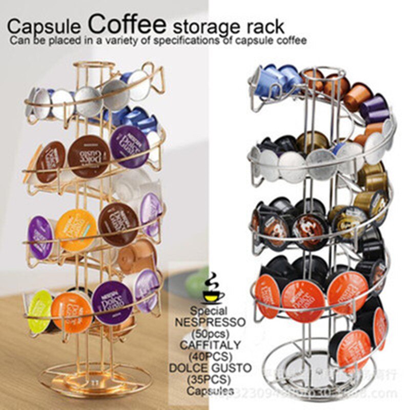 Roterbar kaffepudeholder jern forkromning display kapsel rack stativ opbevaringshylder til dolce gusto kapselholder