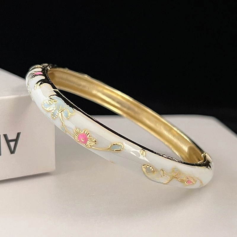 Emalje kinesisk cloisonné armbånd dobbelt armbånd kinesisk pæon filigran blomst armbånd traditionel vintage håndarmbånd: Sort zinkbelagt