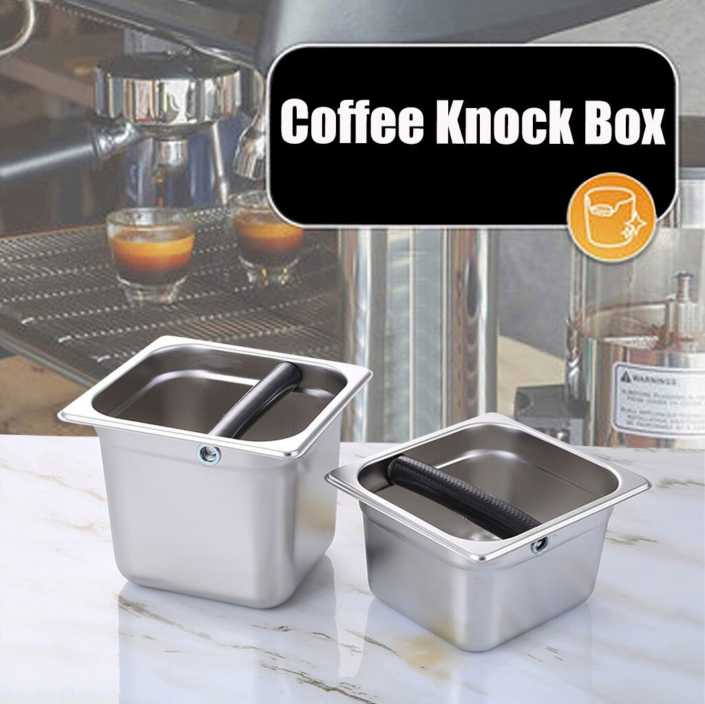 Coffee Knock Box Stainless Steel Espresso Knock Box Container with Rubber Bar for Coffee Machine#0727g30