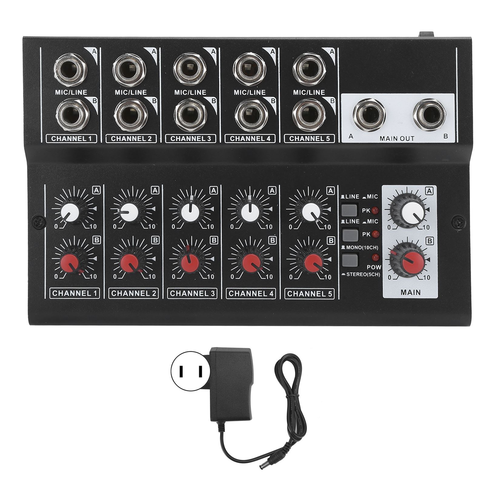 100-240V portatile 10 canali Audio Stereo Mixer Audio Karaoke microfono amplificatore Console con indicatore luminoso: US plug