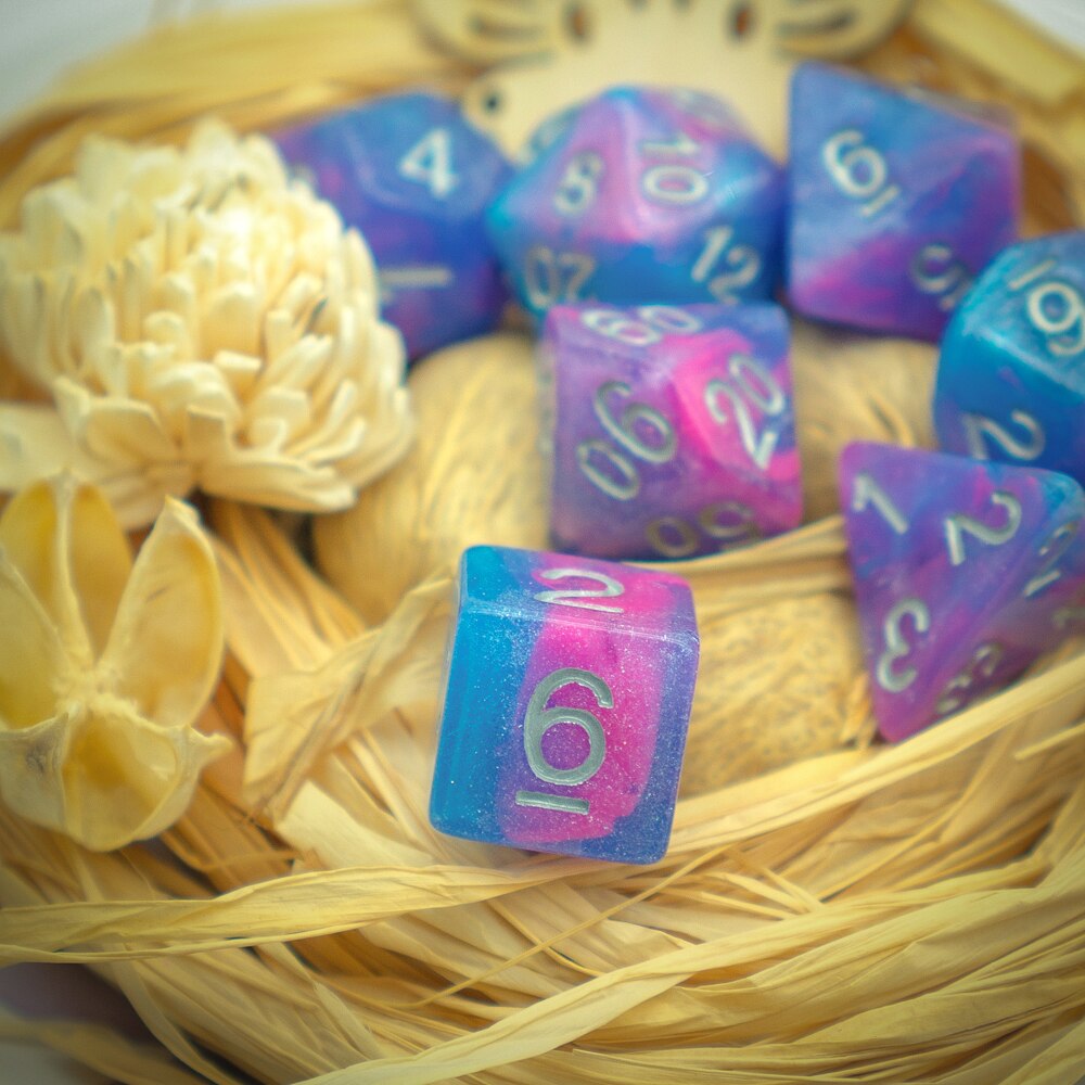 7 stk/sæt sparkle galaxy dnd terninger d&d terninger  d4 d6 d8 d10 d% d12 d20 polyedriske spil terninger sæt til bordspil mtg rpg