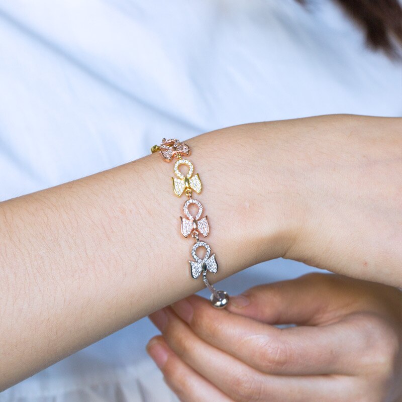 BU-128 Romantique Bracelet avec Trois Tons Belle Bowknot Style Halo CZ Pave Charme Bracelets Pour Femme Lots En Vrac