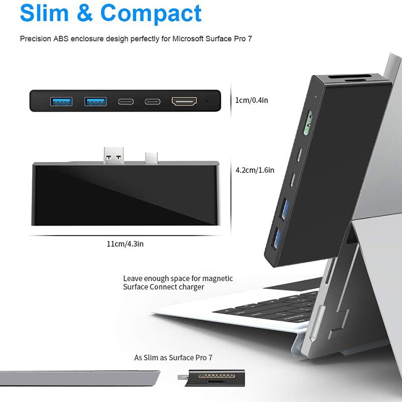 for Surface Pro 7 USB C(5Gbps) Docking Station,7-In-2 Surface Pro Hub Adapter with 4K HDMI,SD/Micro-SD Card Reader