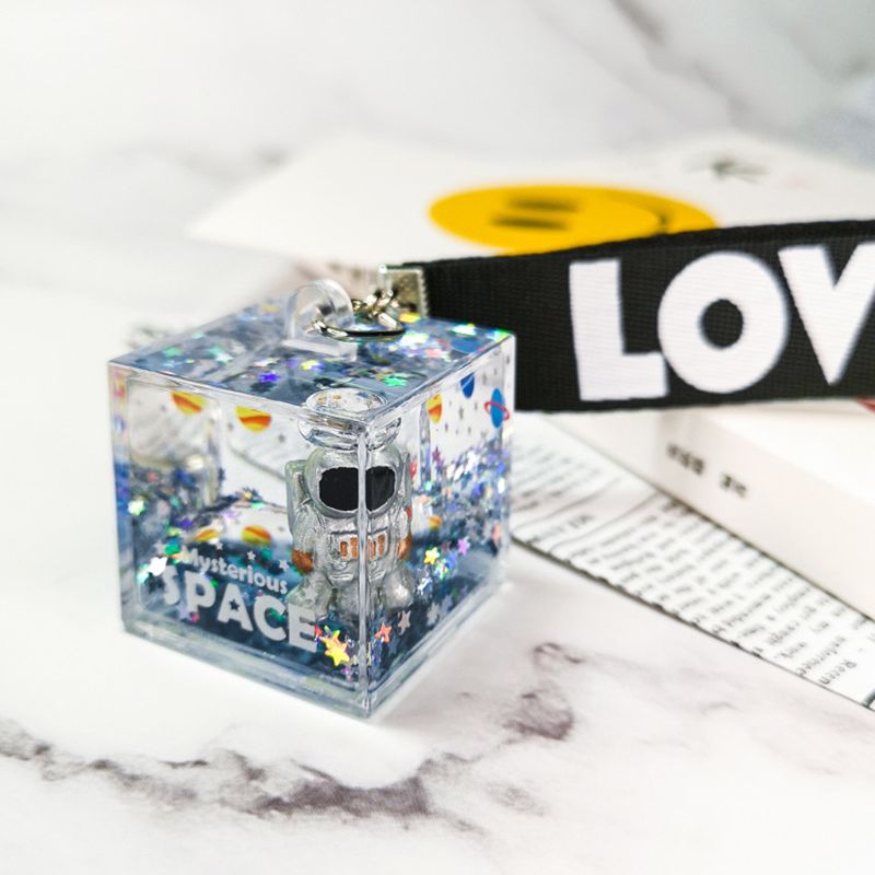 Mysterieuze Ruimte Quicksand Vierkante Sleutelhanger Astronaut Bag Charm Sleutelhanger Sieraden Glitter Bewegende Vloeistof Sleutelhanger Creatief Cadeau
