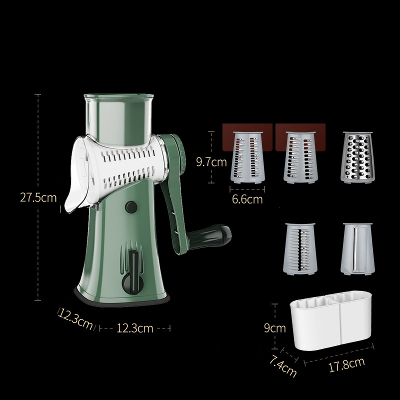 Multifunctional Manual Roller Vegetable Cutter Mandoline Vegetable Cutter Artifact Grater Potato Radish Slicer Kitchen Tools: Green Set