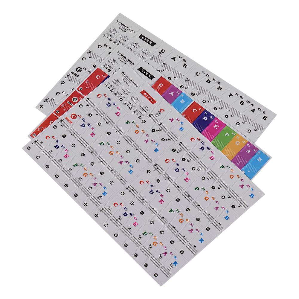Ammoon-pegatinas de Piano para niños, pegatina de Teclado extraíble para teclados de 37/ 49/ 61/ 88 teclas, transparente, para Aprendizaje de práctica de Piano