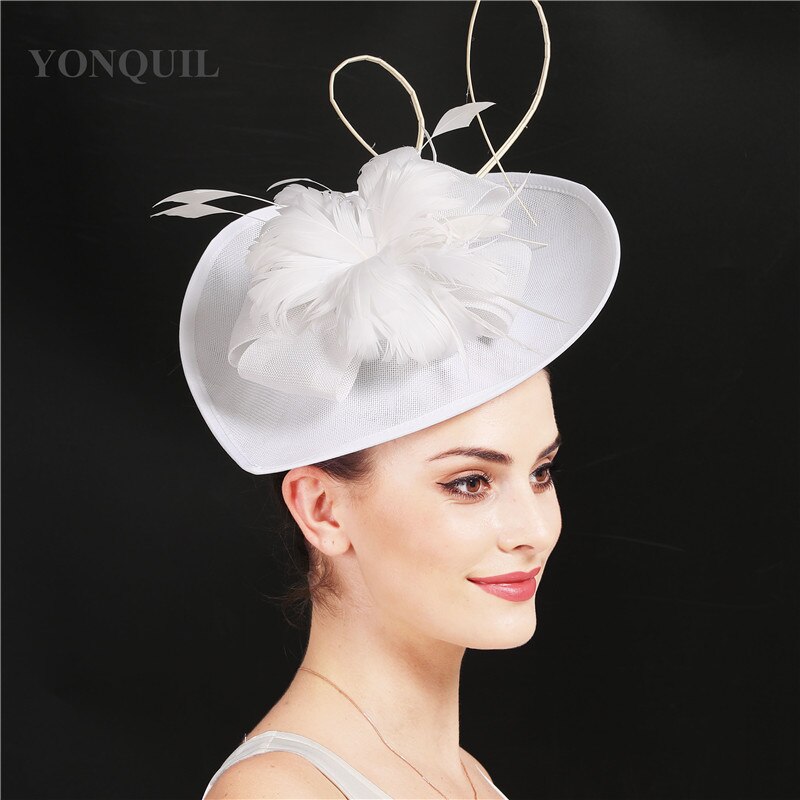 Chapeau de mariage de mariée rose vif chapeaux Banquet fascinators chapeau mariée mariage plume fleur coiffe de mariage cerceaux femmes chapeau