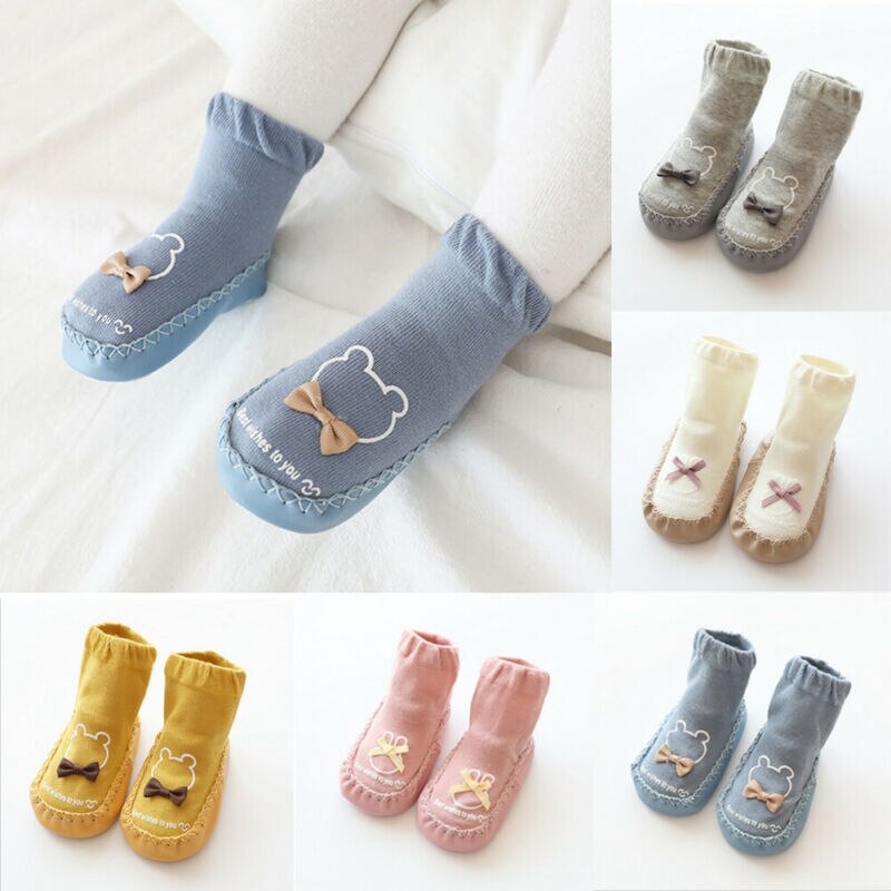 Baby Sokken Baby Leuke Cartoon antislip Katoen Peuter Vloer Sokken Kinderen Schoenen Slipper Strik Naaigaren Sokken