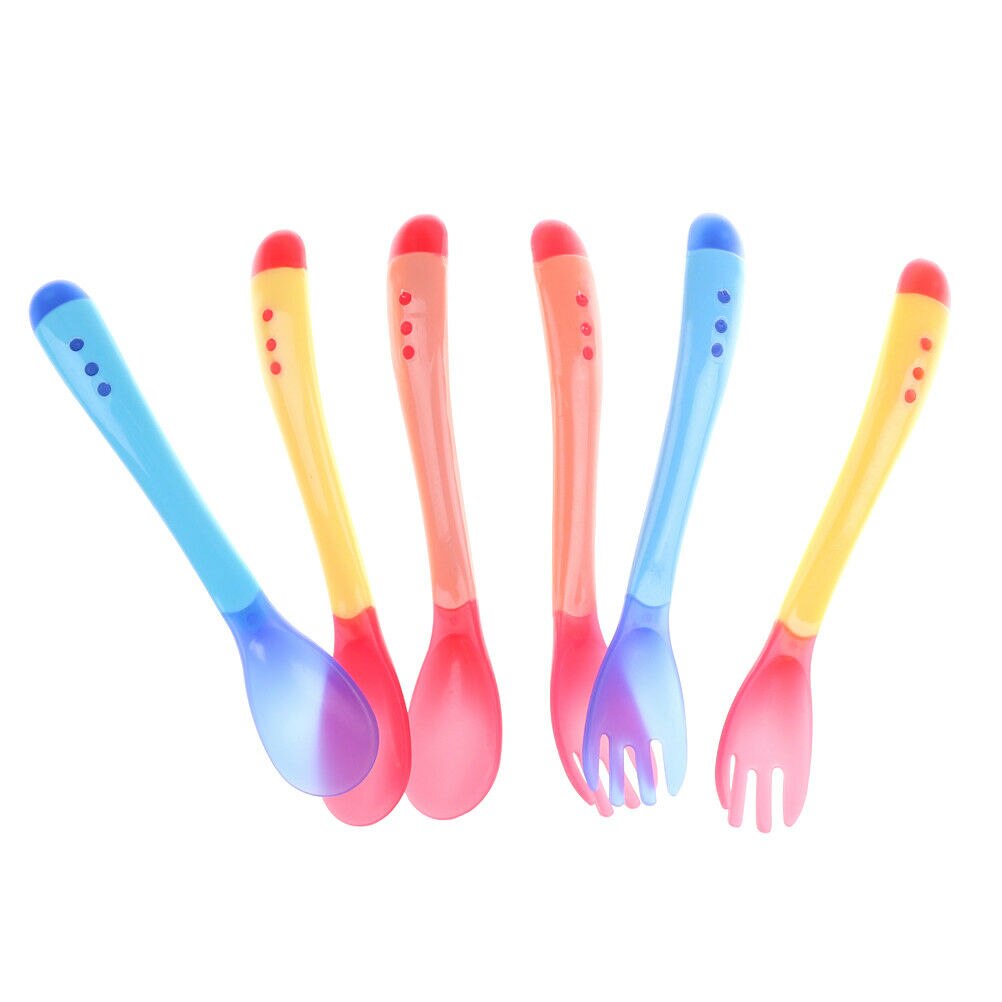 Cuchara y tenedor de silicona con sensor de temperatura, cubiertos de alimentación, 1 unidad