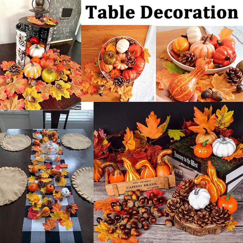 50Pcs/Set Fall Decoration Pumpkins and Maple Leaves Pine Cones Acorns Halloween Tanksgiving Christmas Festival Decor