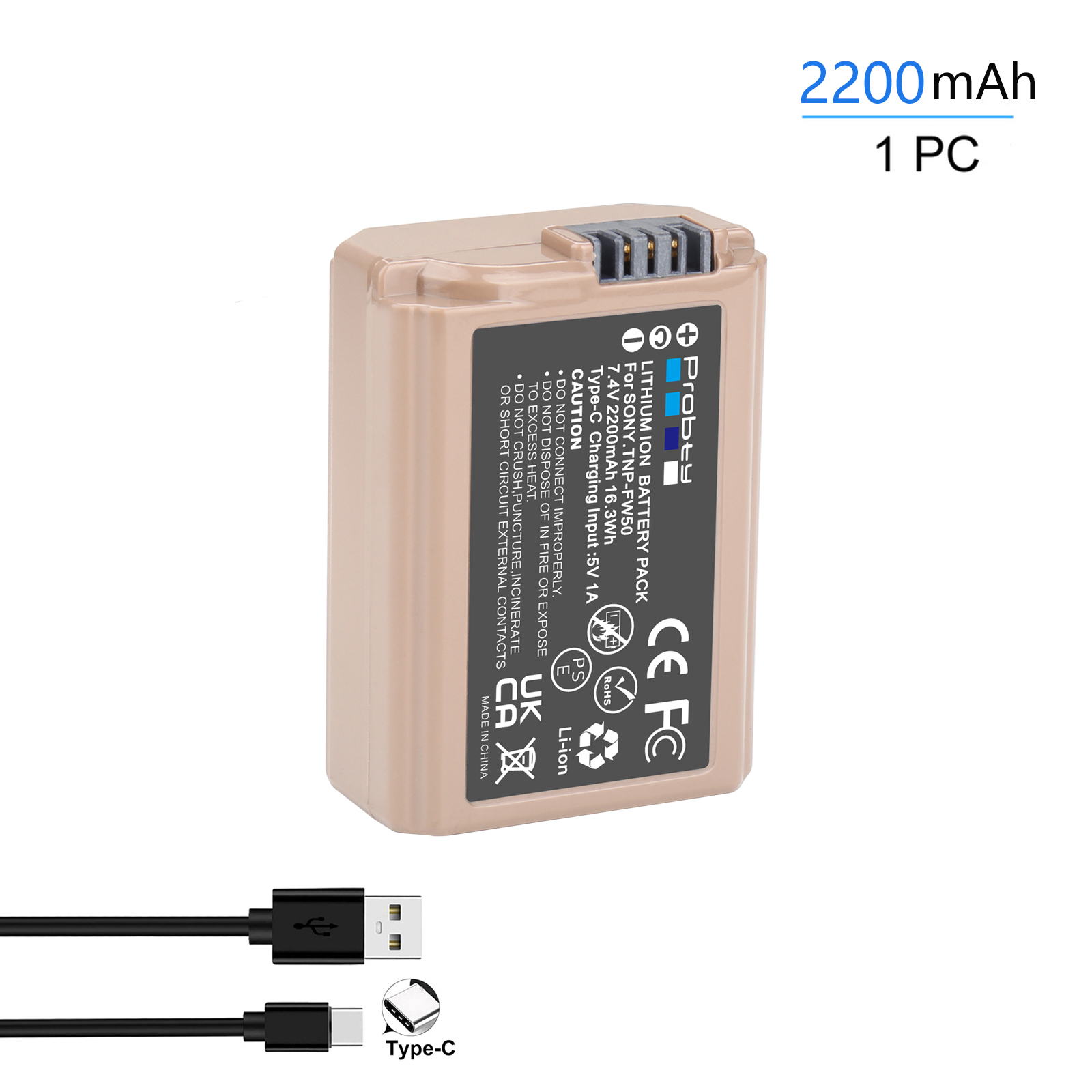 Nueva actualización de batería NP-FW50 NPFW50 de 2200mAh para Sony ZV-E10, Alpha A6400 A6000 A6300 A6500 A5100 A7 A7II A7RII A7SII A7S A7S2 A7R: Blanco