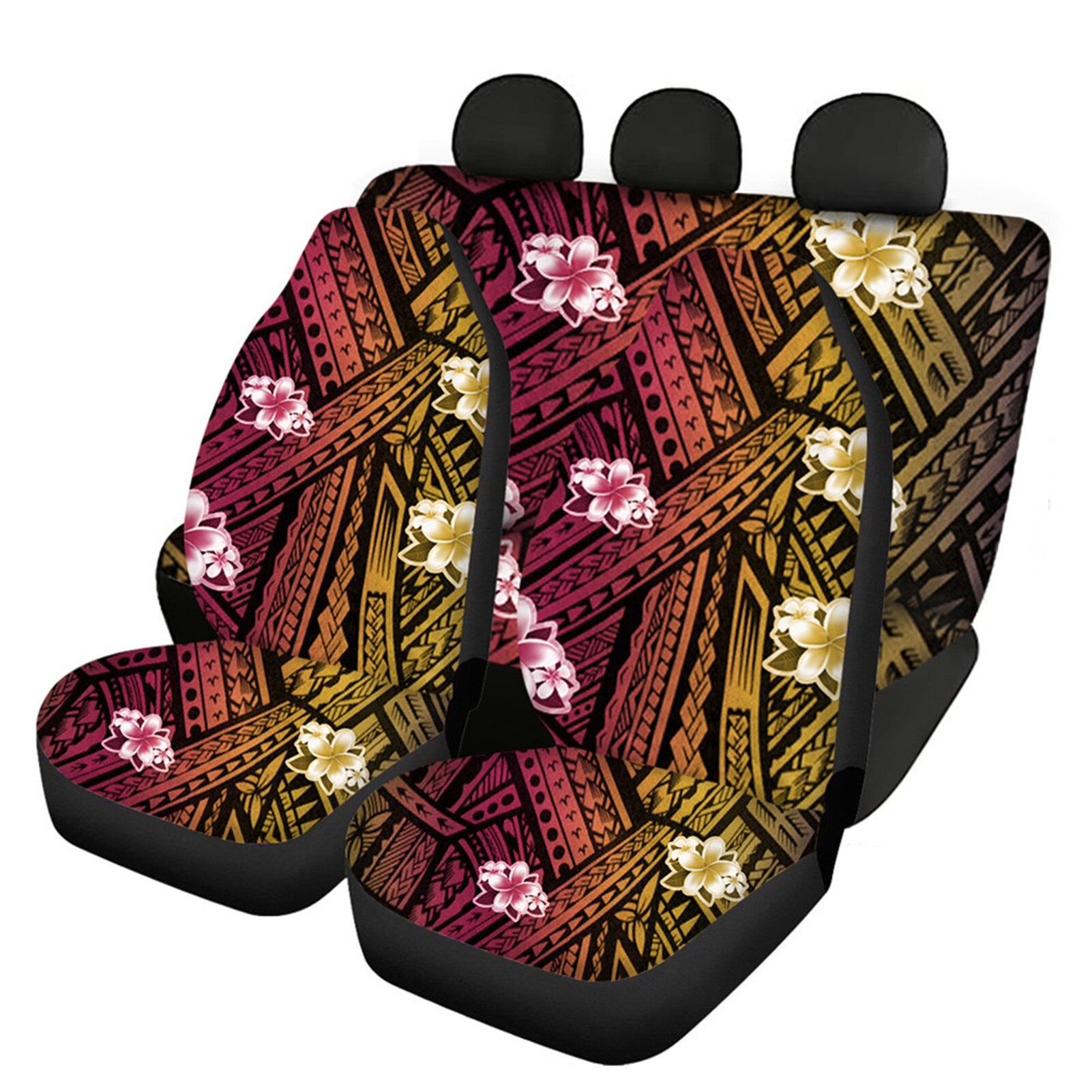 INSTANTARTS-Fundas de asiento de coche con estampado Floral, Hawaiano, Polinesia, Plumeria hibisco, juego completo de 4 fundas lavables: HTAC169F9
