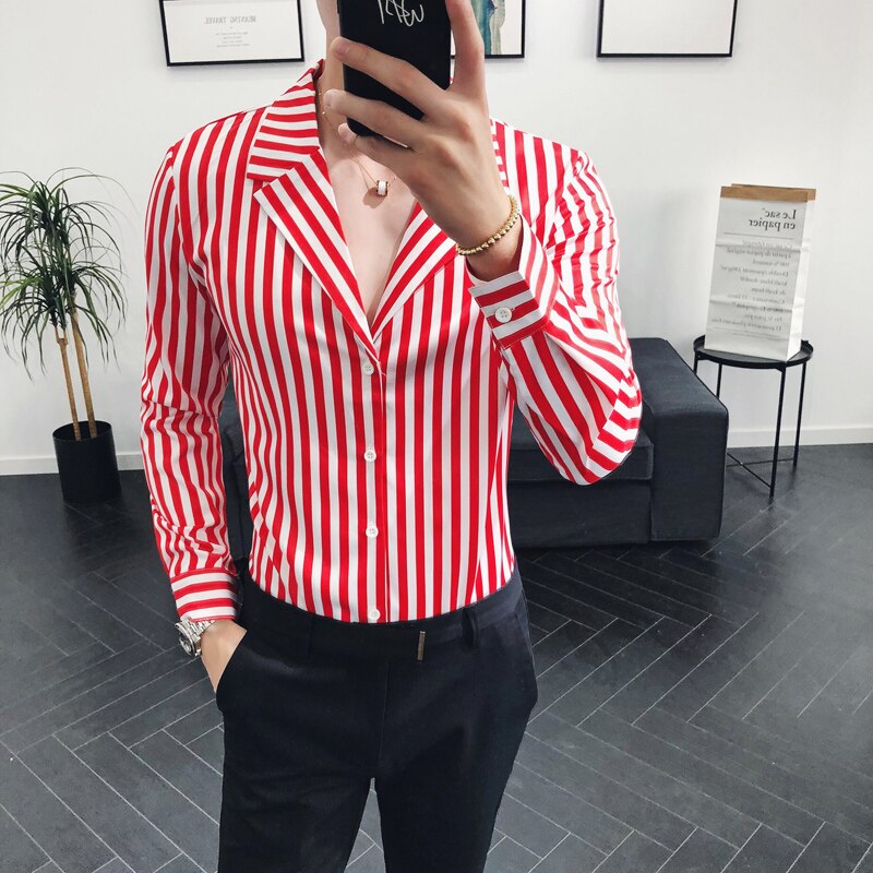 Mouwe Lente en Herfst Gestreepte Shirt Heren Lange Mouwe... – Grandado
