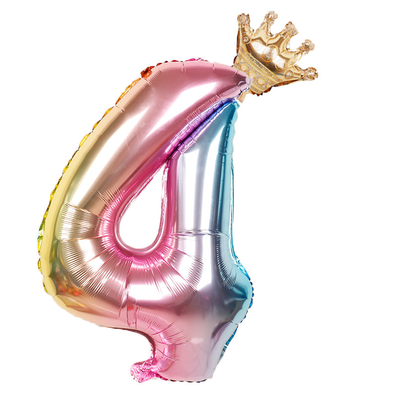 32 inch Rainbow Gradient Crown Digital Aluminum Film Balloon Baby's Birthday Party Decoration Balloon: Light Grey