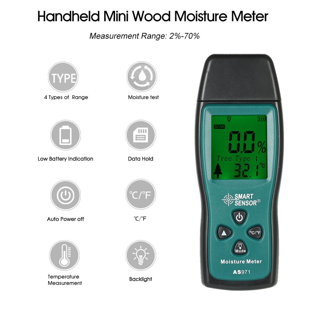 Mini digital Wood Moisture Meter LCD Lumber Damp Meter analyzer timber Moisture Detector Tester 2 Pin Probe Range 2%~70%