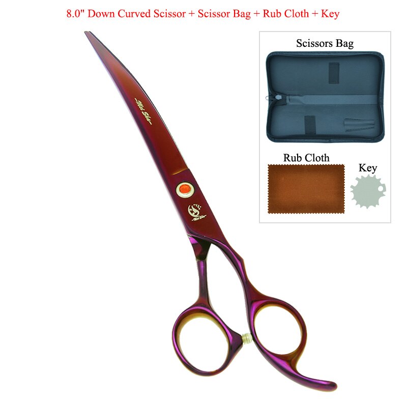 8" Pet Scissors for Dog Grooming Japan 440C Pet Cutting Shears Animal Trimming Thinning Tijeras Curved Shear B0045A: B0045A-08-80