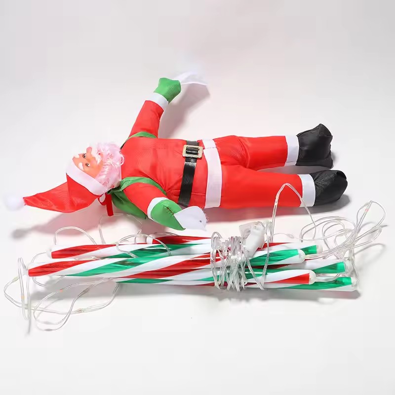 Luces decorativas navideñas para exteriores, luz LED de paracaídas navideña con USB de 2,8 pies y Papá Noel para decoración de jardín, balcón y alero de techo