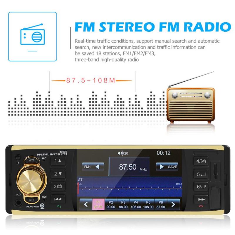 4019B 4.1 pouce 1 un Din autoradio o stéréo AUX FM Radio Radio Bluetooth Auto Radio avec télécommande