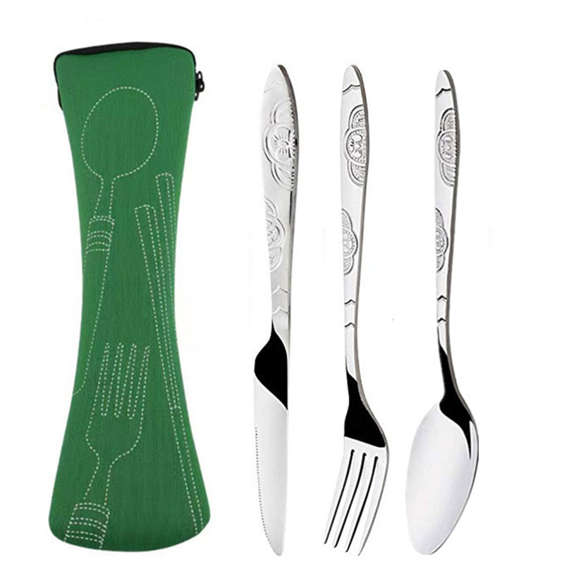 Edelstahl-Geschirrtasche, waschbar, mit Reißverschluss, Besteckset-Koffer, tragbare Tasche für Abendessen, Haushaltswerkzeug, Reisen, Camping, Löffel: verrotten