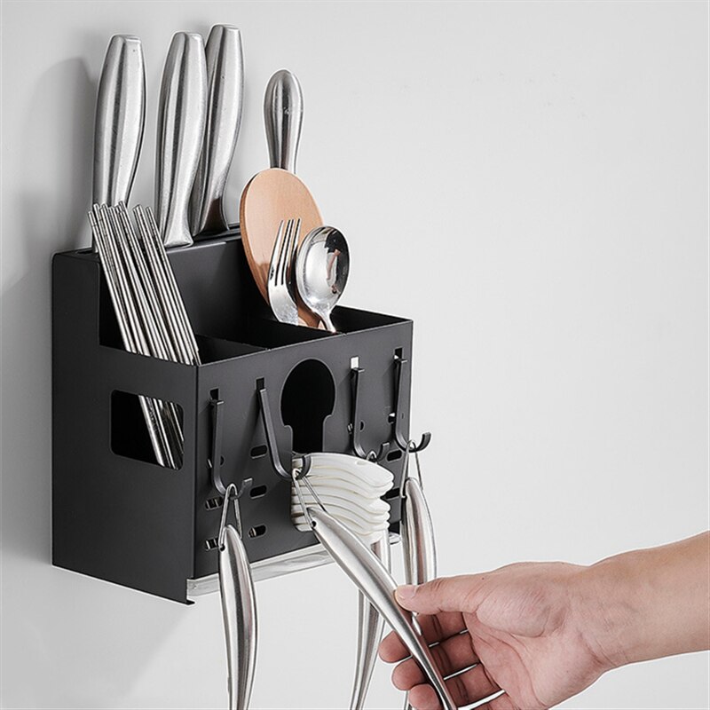 Wall Mount Roestvrij Staal Keuken Organizer Met Mes Houder Lepel Houder Lepel Positie Pot En Slice Rack