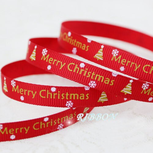 10mm kerstletter bedrukte grosgrain linten 2 meter/lots kerst verjaardag feest inpakpapier snoepdoos verpakking linten: Rood goud vrolijk