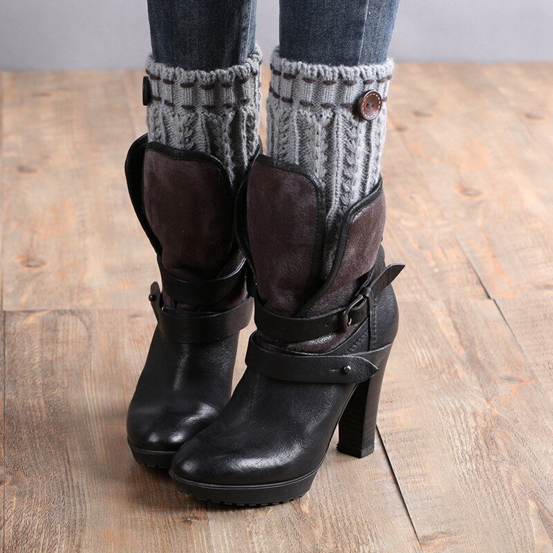 Vinter kvinder varme benvarmere kvinder kort knap dekorativ termisk strikket støvlemanchetter sokker betræk efterår vinter sko sokker