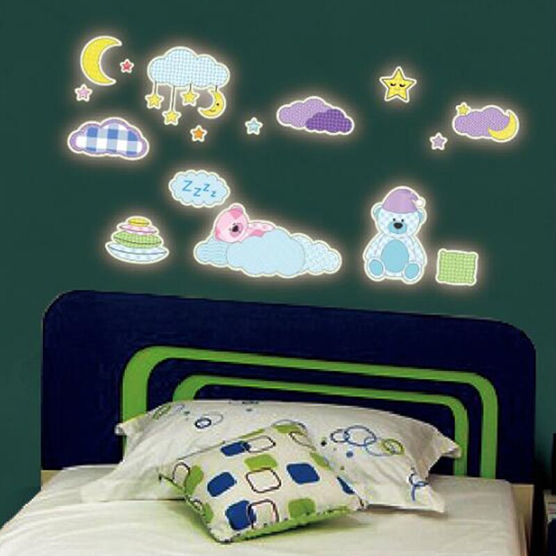 Stickers For Kids Bedroom Fluorescent Glow In The Dark Moon Glow Wall Stickers Stars Luminous Bear Glow Sticker Color