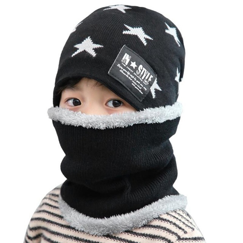 SYi Qarce 2 uds niños cálido invierno grueso sombrero de punto con bufanda conjunto Skullies gorros para niñas de 6-12 años de edad