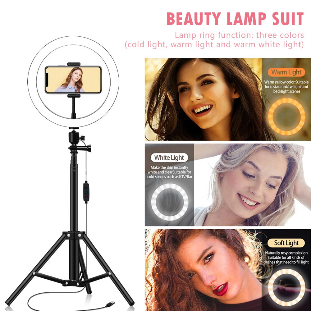 10 "portato Selfie Anello di Luce Dimmerabile Telefono video Fotografia di Illuminazione Treppiedi Del Supporto Del Basamento Bluetooth a distanza controllo per il video