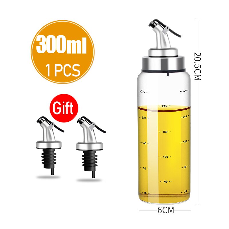 Olie Fles Koken Kruiden Vinkje Saus Boot Rvs Fles Cap Glazen Fles Azijn Olie Dispenser: 300ML 1 pcs