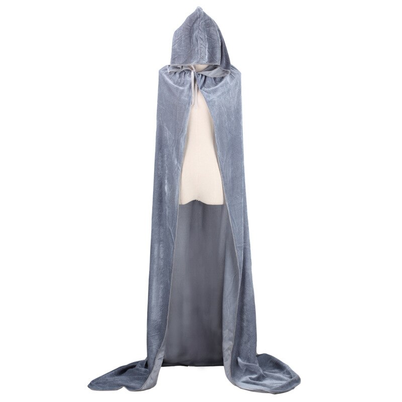 I bambini di età di Carnevale Costume di Halloween Uomo Donna Wizard Cosplay Lungo Mantello di Velluto Gotico Mantello Con Cappuccio Robe Medievale Strega Vampiro: 10 tonnellate / Grigio