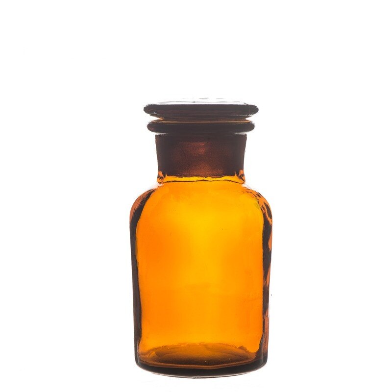 Frascos marrones, tapones de vidrio esmerilado, botellas de vidrio selladas, equipo de laboratorio, varios tamaños