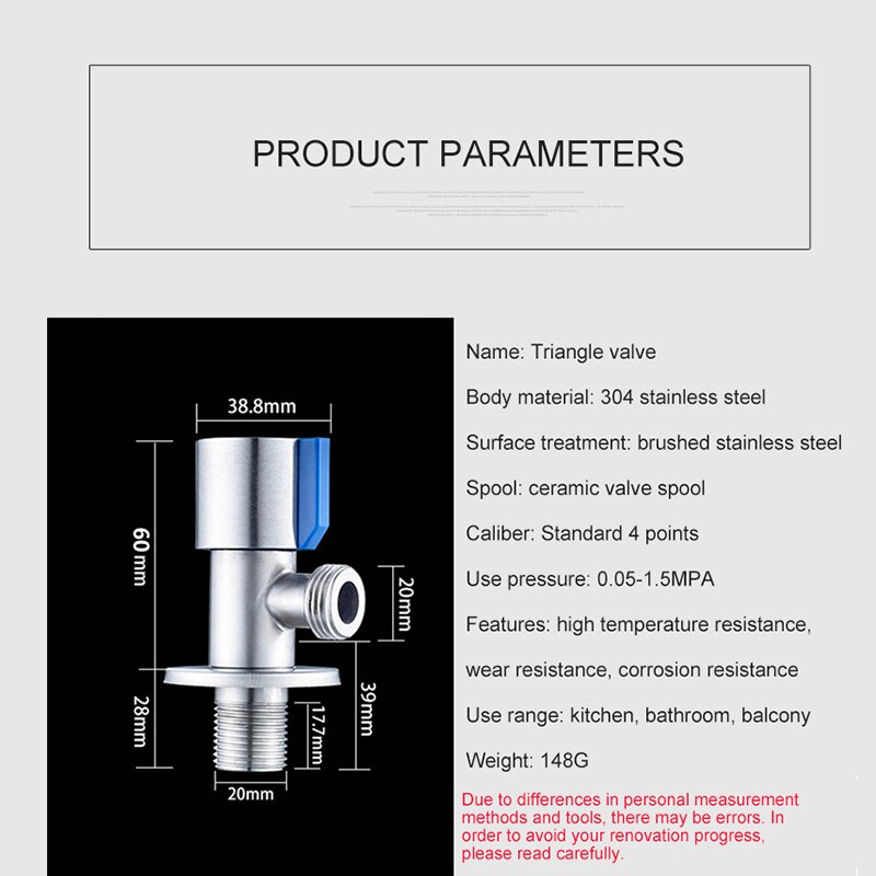 Angle Valves 304 Stainless Steel Brushed Finish Filling Valve Bathroom Accessories Angle Valve For Toilet Sink