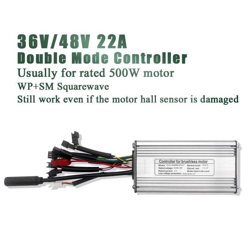 Kt Ebike Dubbele Modus Controller Kt Met Licht 36V 250W 350W 48V 500W 750W 1000W Kunteng Elektrische Fiets Lcd Led Controller: 22A WPSM Squarewave