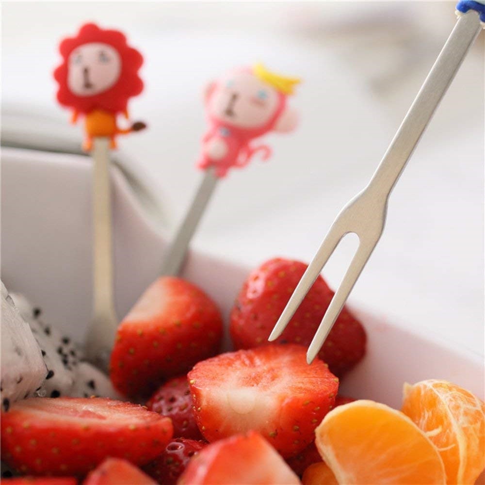 6 unids/pack decoración de Rana Animal Acero inoxidable Tenedor de fruta niños bocadillos pastel postre fruta palillo Bento Lunc
