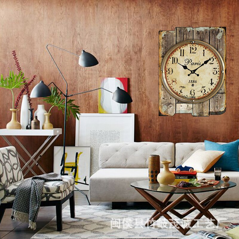 Reloj de pared cuadrado grande, de madera, Retro, , Vintage, decoración para el hogar, reloj de pared silencioso, Orologio Da Parete D079