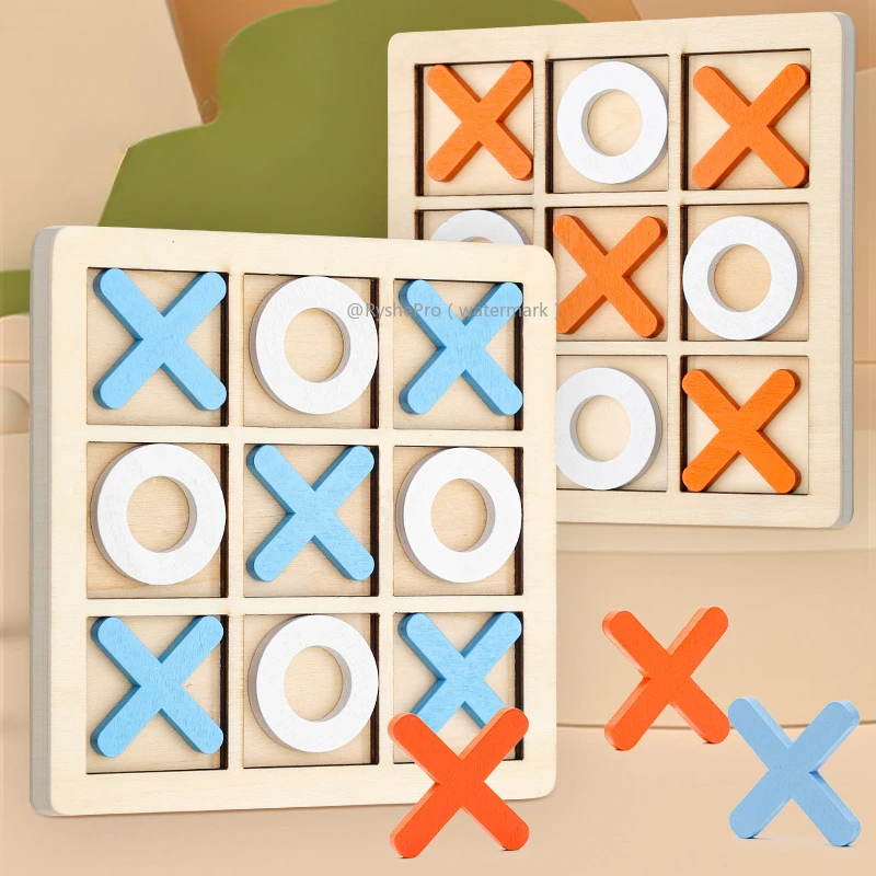 Tick Tac Zehe Holzbrettspiel für klassisches Familienspiel Kinderpuzzle Xo Schachblöcke Spiele Demenzaktivitäzehn für Senioren