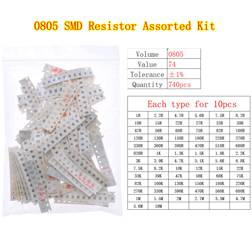 0402 0603 0805 1206 2512 SMD Chip Fixed Resistor 0ohm-10Mohm Assortment Kit pack: green
