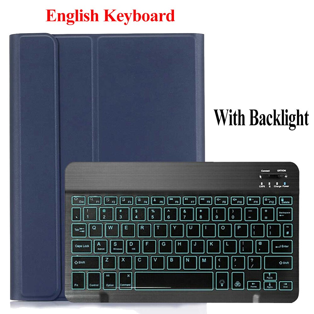 Drahtlose Tastatur Für Huawei MediaPad T3 10 9,6 zoll fallen PU Leder Tablette Abdeckung Für AGS-L09 AGS-L03 Mit Bluetooth Tastatur: Blau-Hintergrundbeleuchtung
