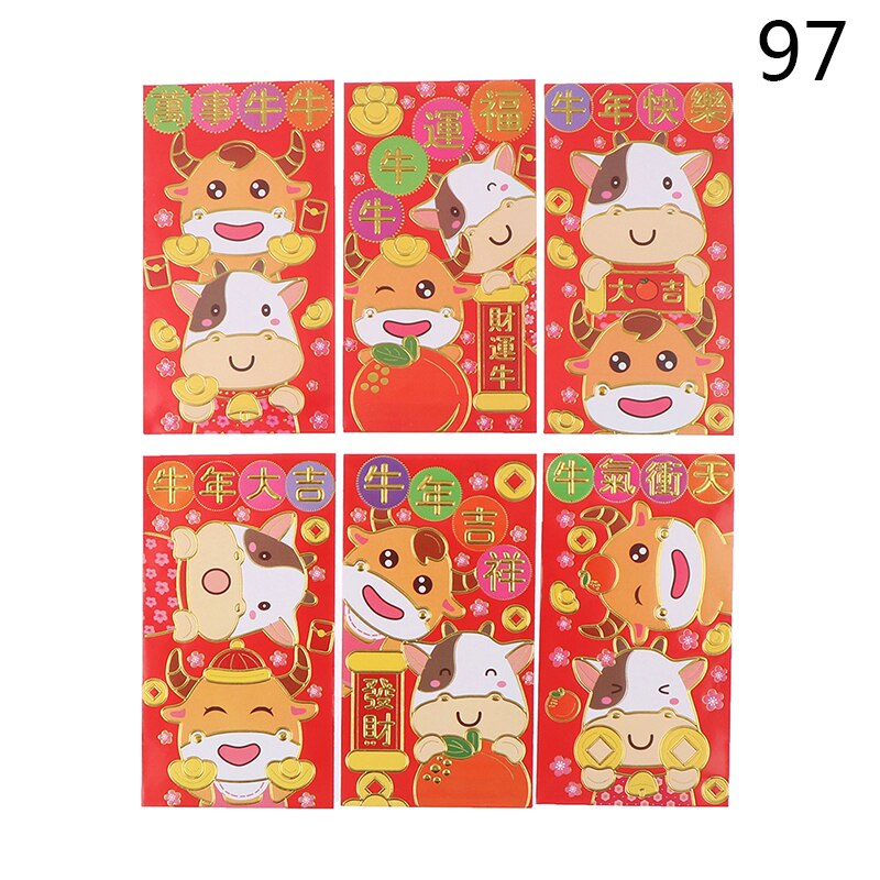 6 Stuks Chinese Ox Jaar Lente Festival Creatieve Rode Envelop Trouwen Rode Envelop: Licht Geel