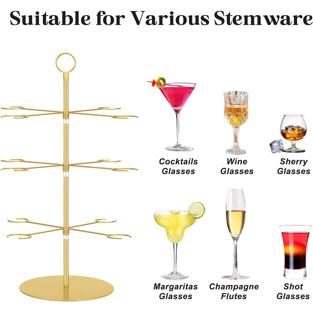 Cocktail Tree Stand 3 Tiers 12 Houders Hoogvoetige Cup Metalen Opknoping Rack Champagne Toren Stand Display Voor Drankjes Party