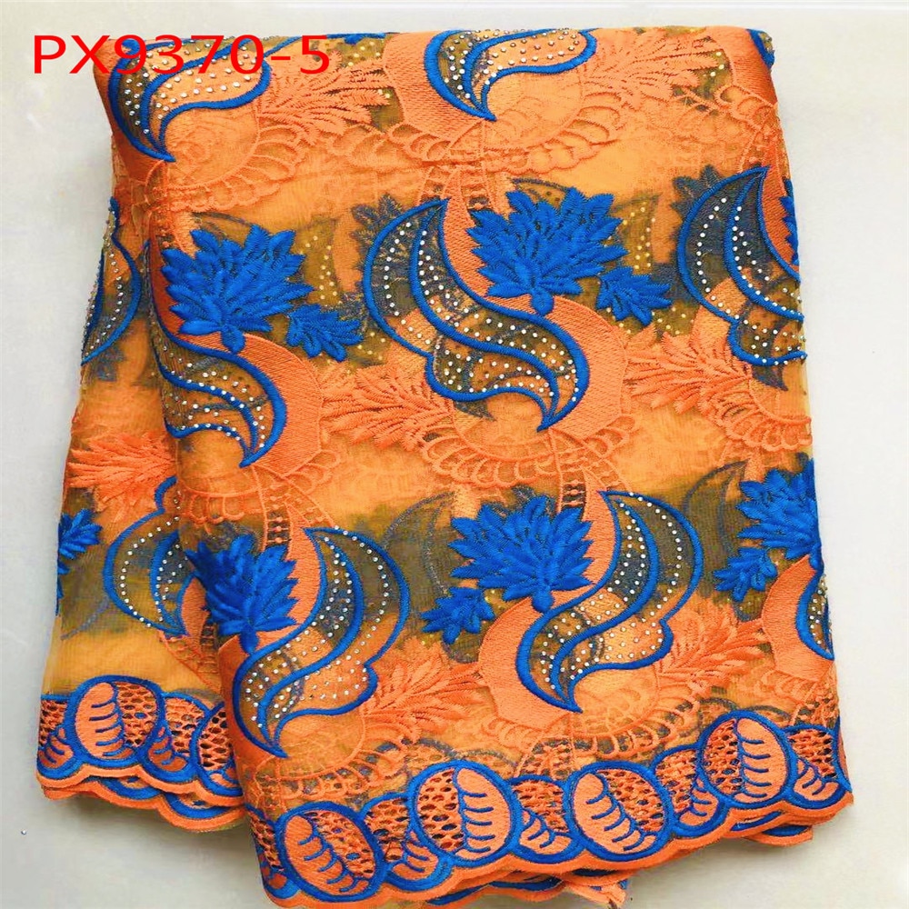 Orange farbe Spitze Stoff Handgemachte perlen Afrikanische Tüll Spitze Für Hochzeit 5 Meter