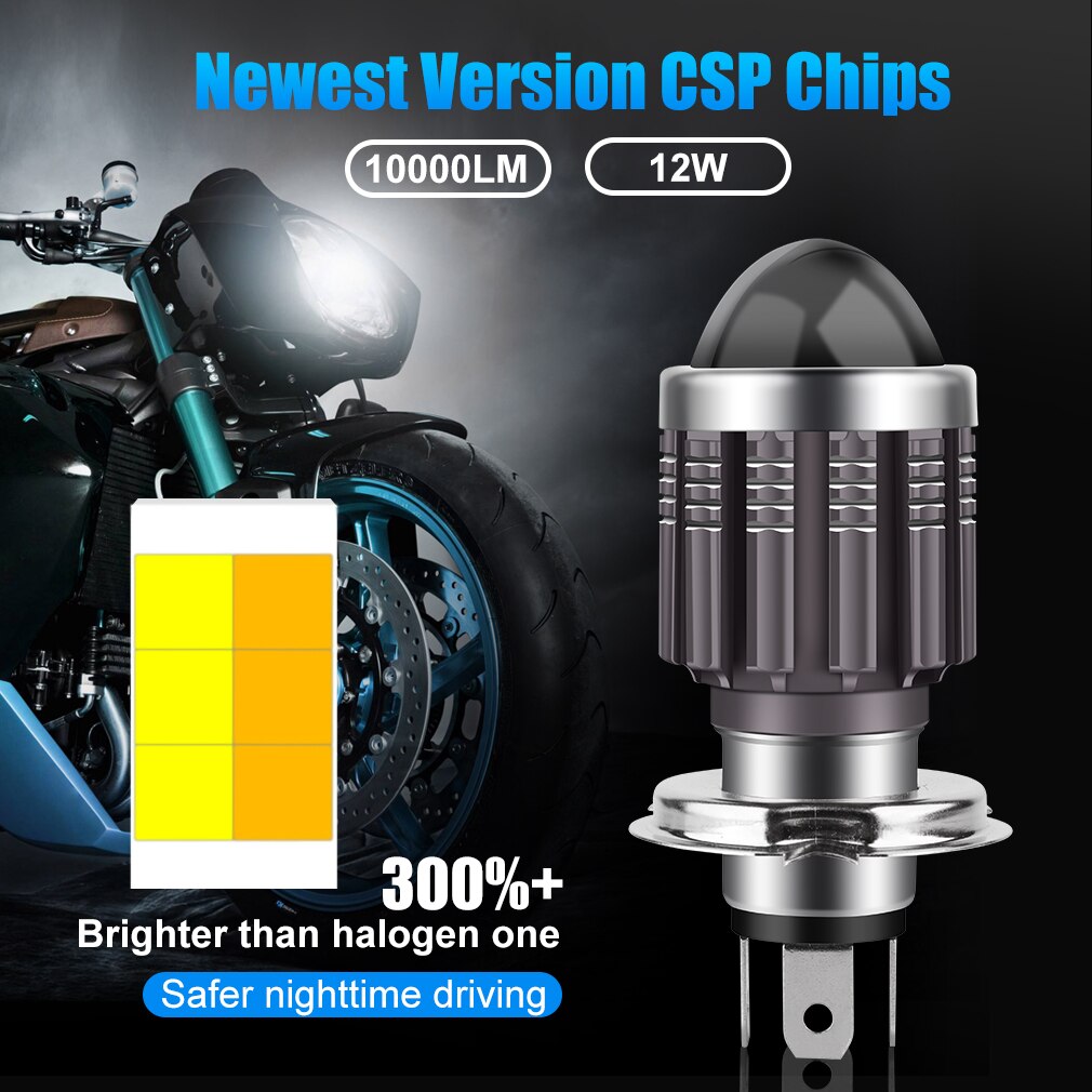Bombillas LED para faros delanteros de motocicleta, focos de luz H4 BA20D H6, CSP, lente de 10000LM, blanco, amarillo, Hi Lo, 12V, accesorios para Motos, Led antiniebla, 1 ud.