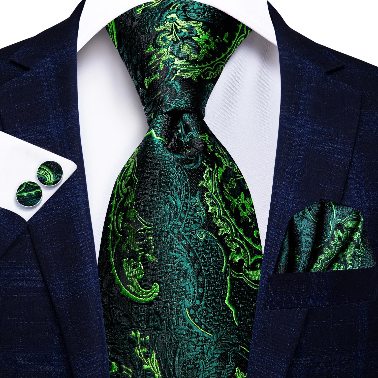 Hi-Tie-corbata de boda de seda de para hombre, color azul pavo real, gemelos, , conjunto de corbata de para de negocios