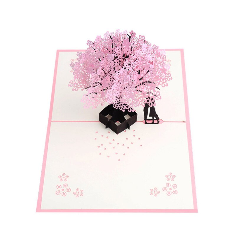 1PC Grußkarten Manuelle Karte Valentinstag Jahrestag Ostern Geburtstag 3D Pop hoch Kirsche Baum Liebe Carving Papier Karte