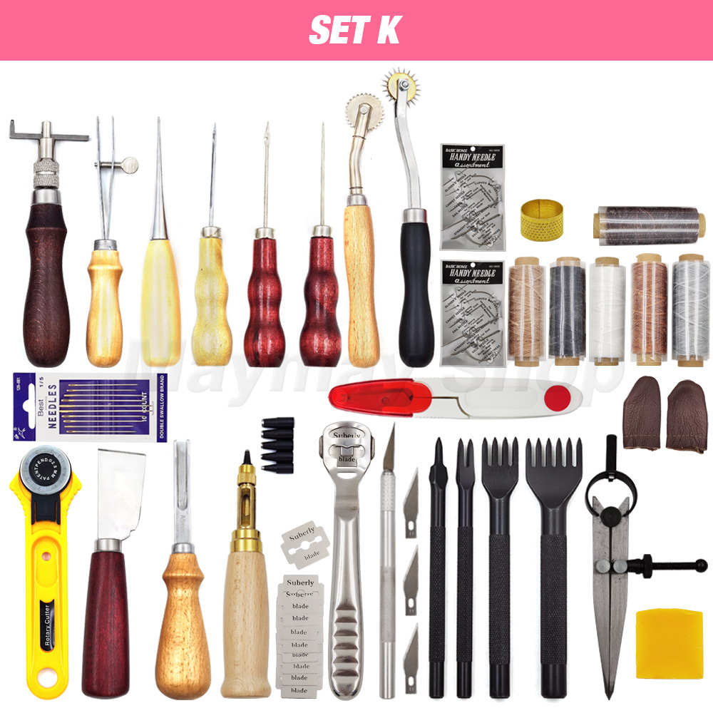 Pine Wood Leathercraft Hand Stitching Clamp Leathercraft Tool Set Kits Leather Punching Carving Saddle Groover Tools Storage DIY