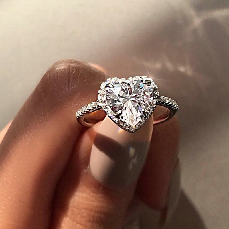 Verstelbare Trouwringen voor Vrouwen Waterdrop Hheart AAA + Zirconia Voorstel Ring met Grote Steen Zilver Kleur Sieraden: Rood